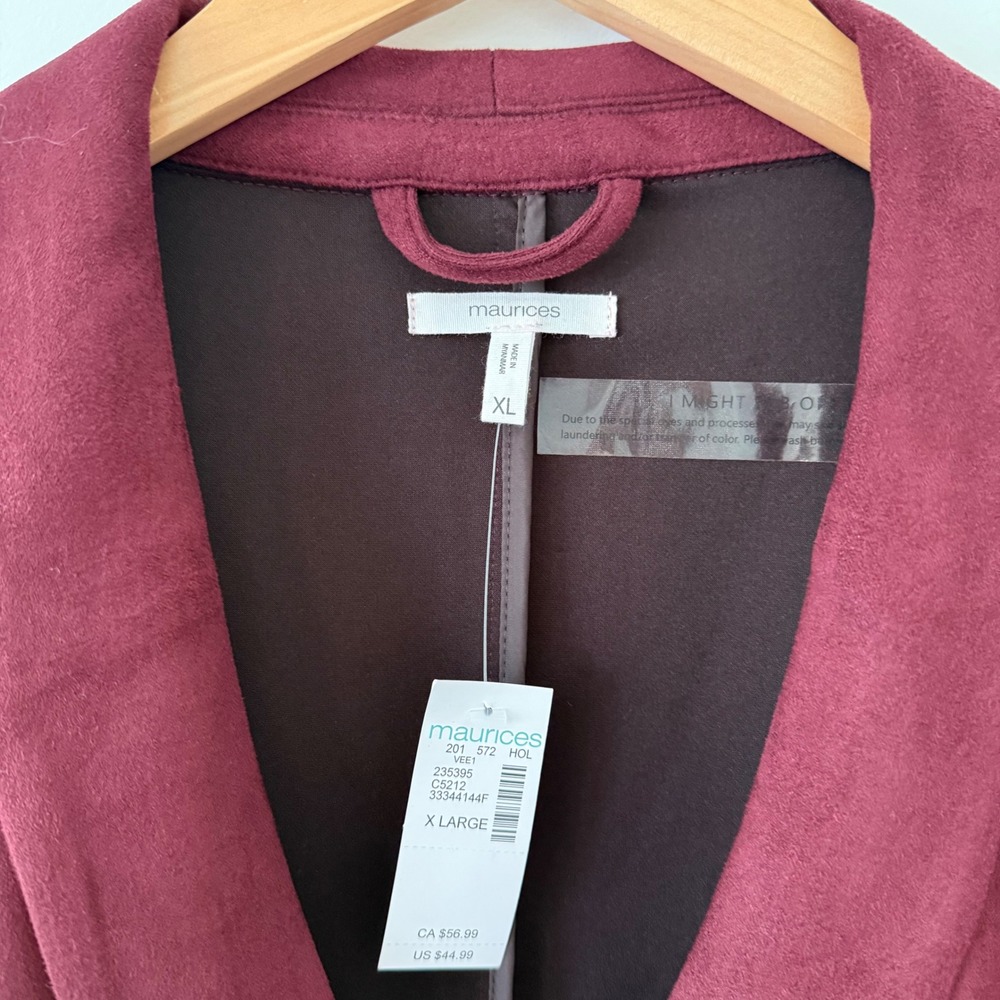 Maurices Burgundy Faux Suede Blazer Jacket Womens XL Wine Red Single Button NWT